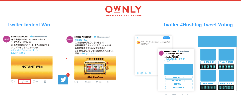 『Twitterインスタントウィン』、『ハッシュタグ投票』キャンペーンタイプのイメージ